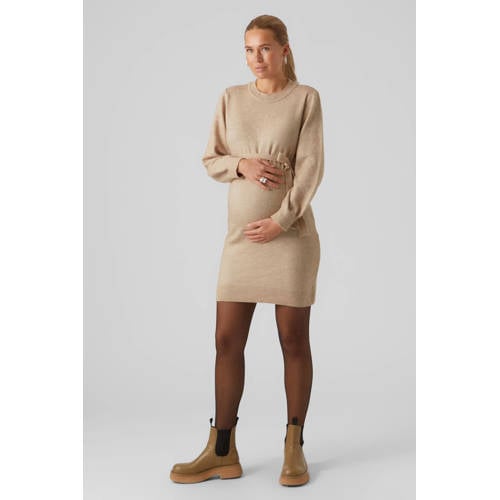 MAMALICIOUS zwangerschapsjurk MLNEWANNE van polyester zand Beige Effen