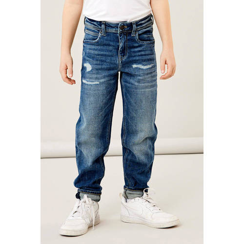 NAME IT KIDS slim fit jeans NKMCHRIS medium blue denim Blauw Jongens Stretchdenim