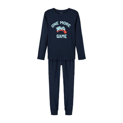 NAME IT KIDS pyjama NKMNIGHTSET met all over print donkerblauw/turquoise/rood Jongens Stretchkatoen Ronde hals - 110/116