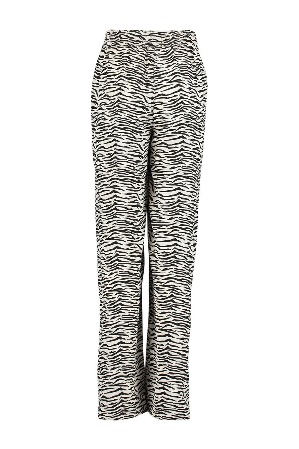 Zwart en witte meisjes CoolCat Junior wide leg broek Phine CG van polyester met regular waist, elastische tailleband en zebraprint