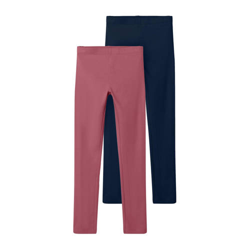 NAME IT KIDS legging - set van 2 donkerroze/zwart Paars Meisjes Stretchkatoen - maat 110/116 afbeelding