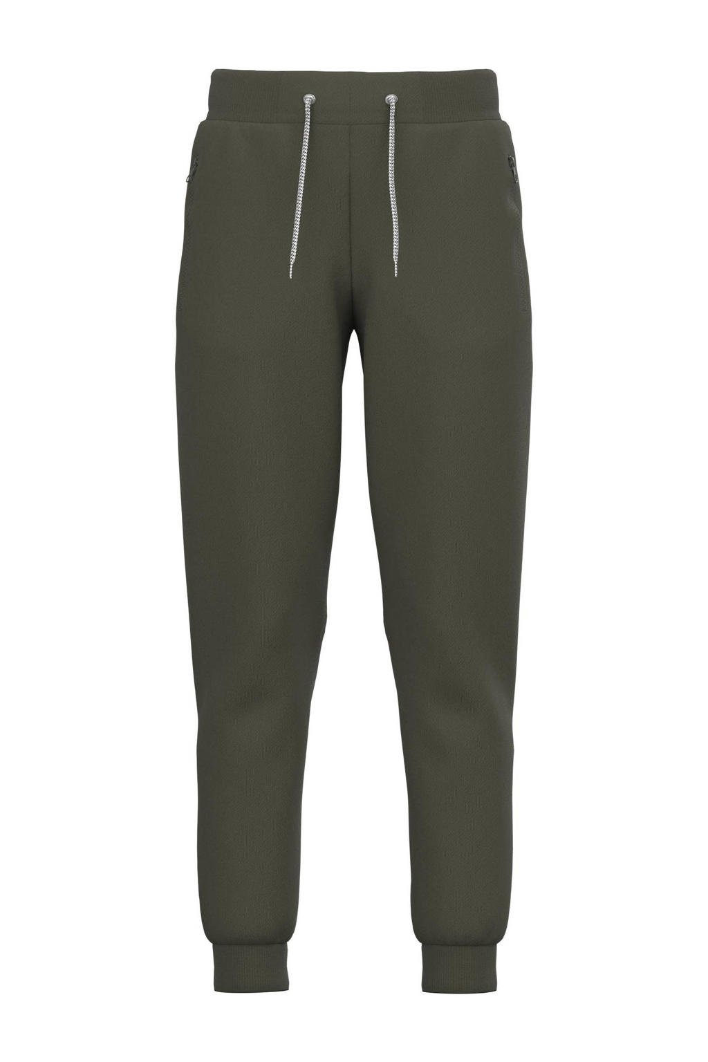 Donkergroene jongens NAME IT KIDS regular fit joggingbroek van stretchkatoen met elastische tailleband met koord en effen