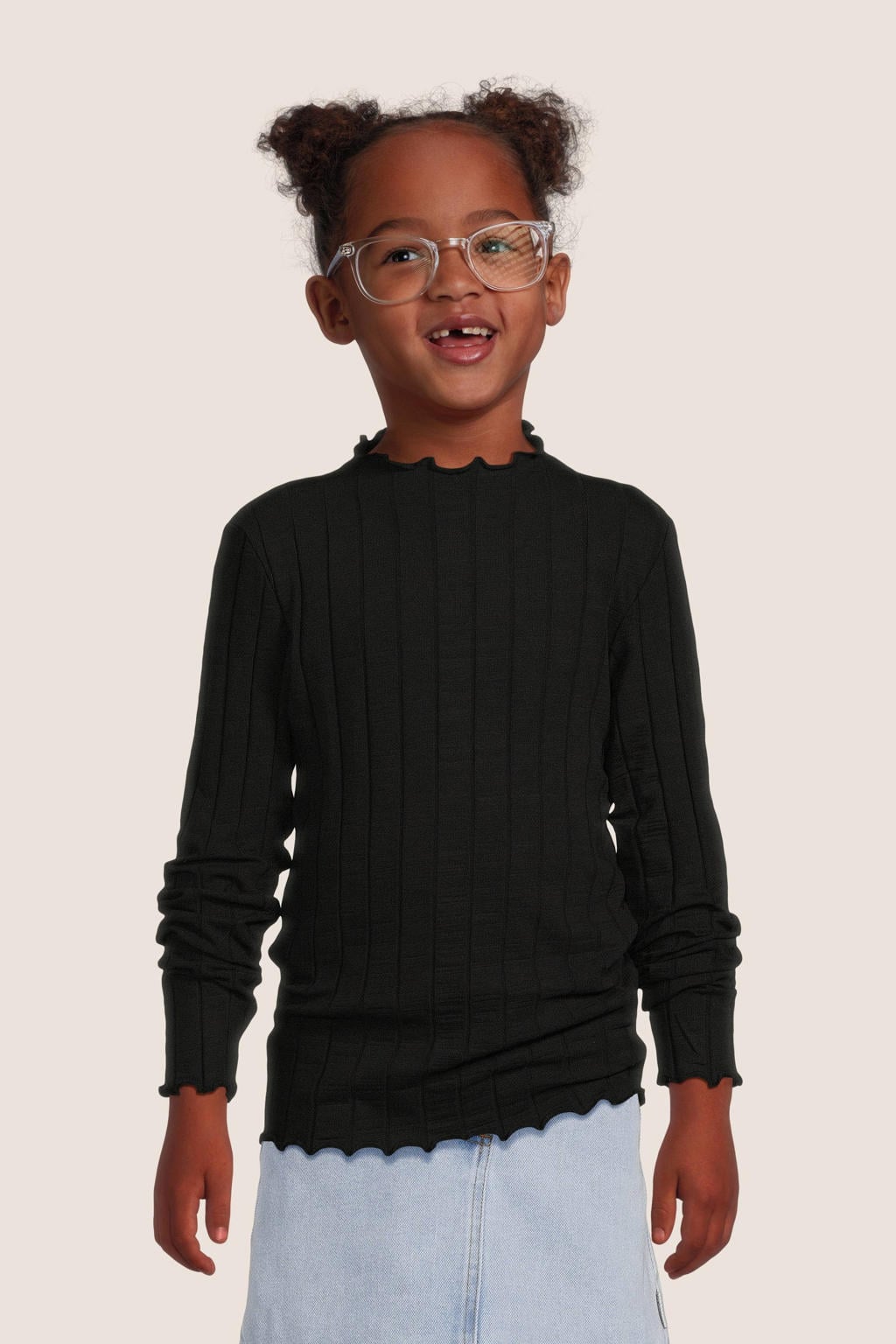 NAME IT KIDS ribgebreide longsleeve NKFNOLINE zwart