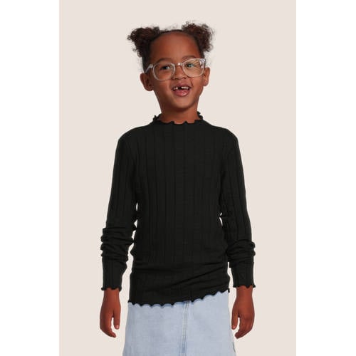 NAME IT KIDS ribgebreide longsleeve NKFNOLINE zwart Meisjes Katoen Opstaande kraag - maat 122/128 afbeelding