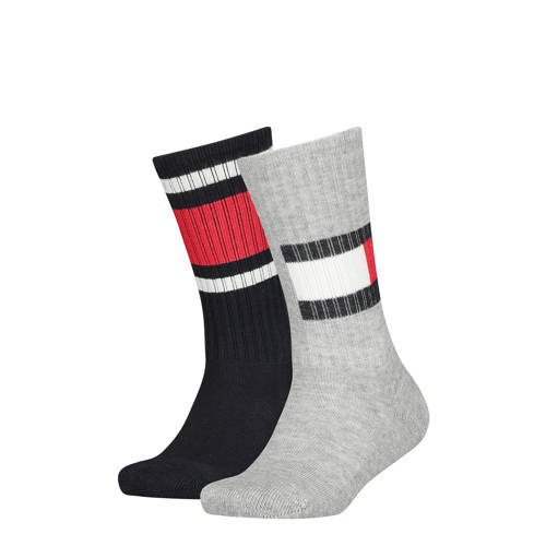 Tommy Hilfiger sokken met logo - set van 2 grijs/zwart Jongens/Meisjes Katoen - 27-30