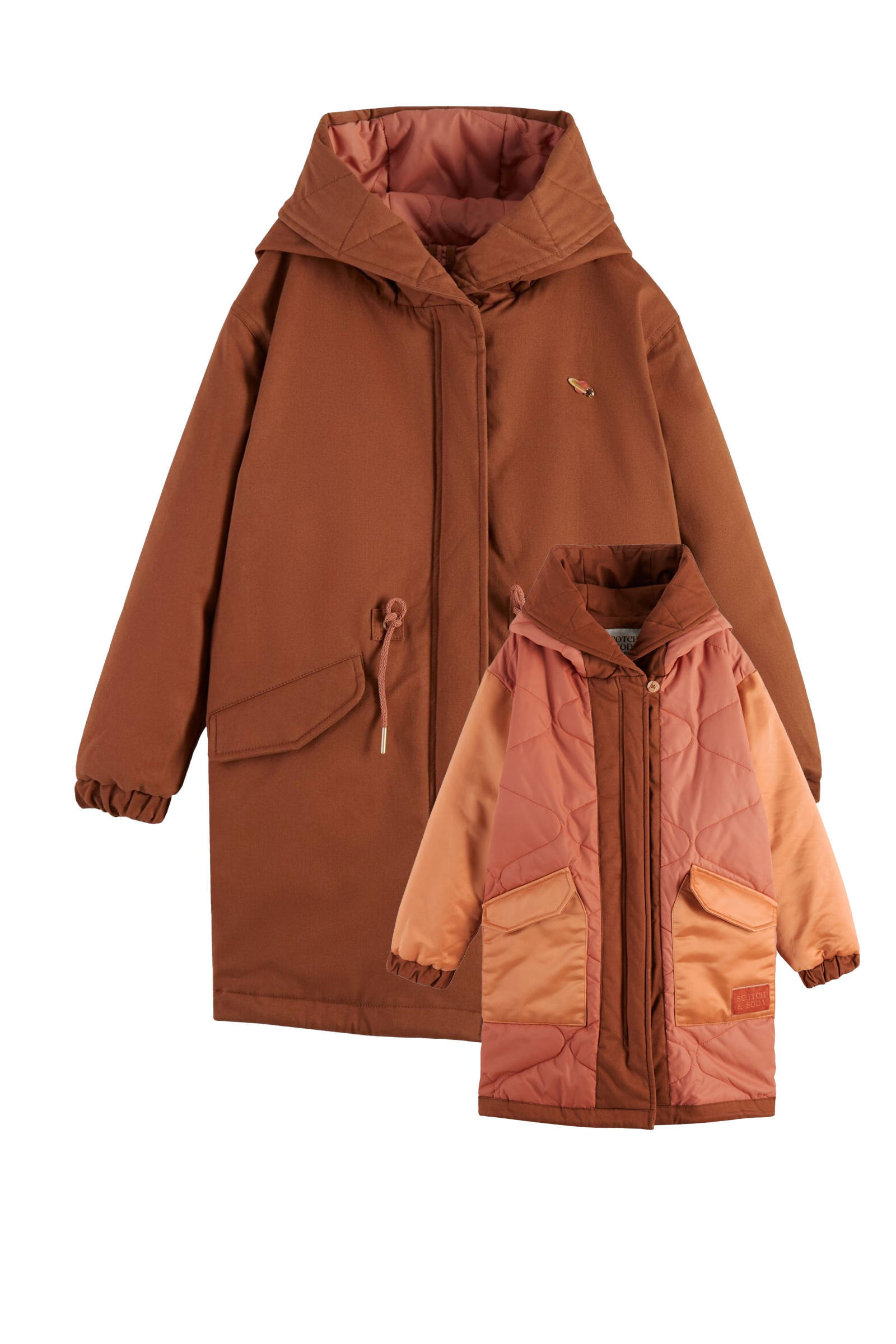 Scotch Soda reversible winterjas bruin roze kleertjes