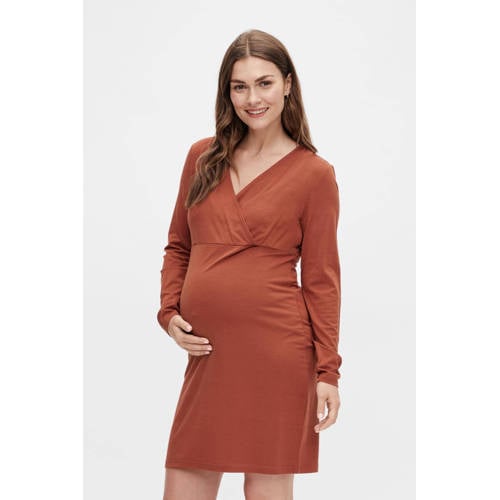 MAMALICIOUS zwangerschaps- en voedingsjurk MLMINA brique Oranje Dames Polyester Ronde hals