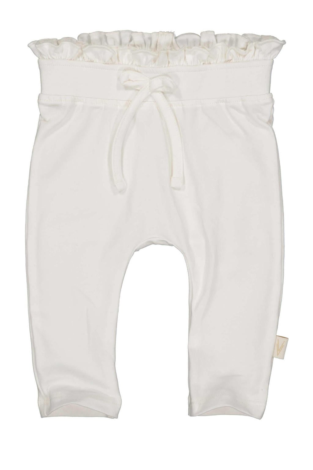 Witte meisjes LEVV Newborn baby regular fit broek van stretchkatoen met elastische tailleband met koord en effen