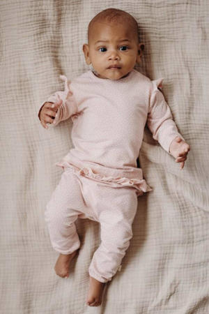 baby basic longsleeve LNINANOS met stippen en ruches zachtroze/wit