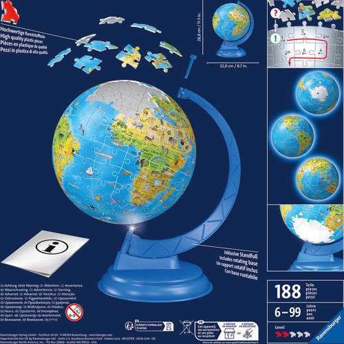 Ravensburger xxl kinder globe night edition engelstalig 3D puzzel 180 stukjes