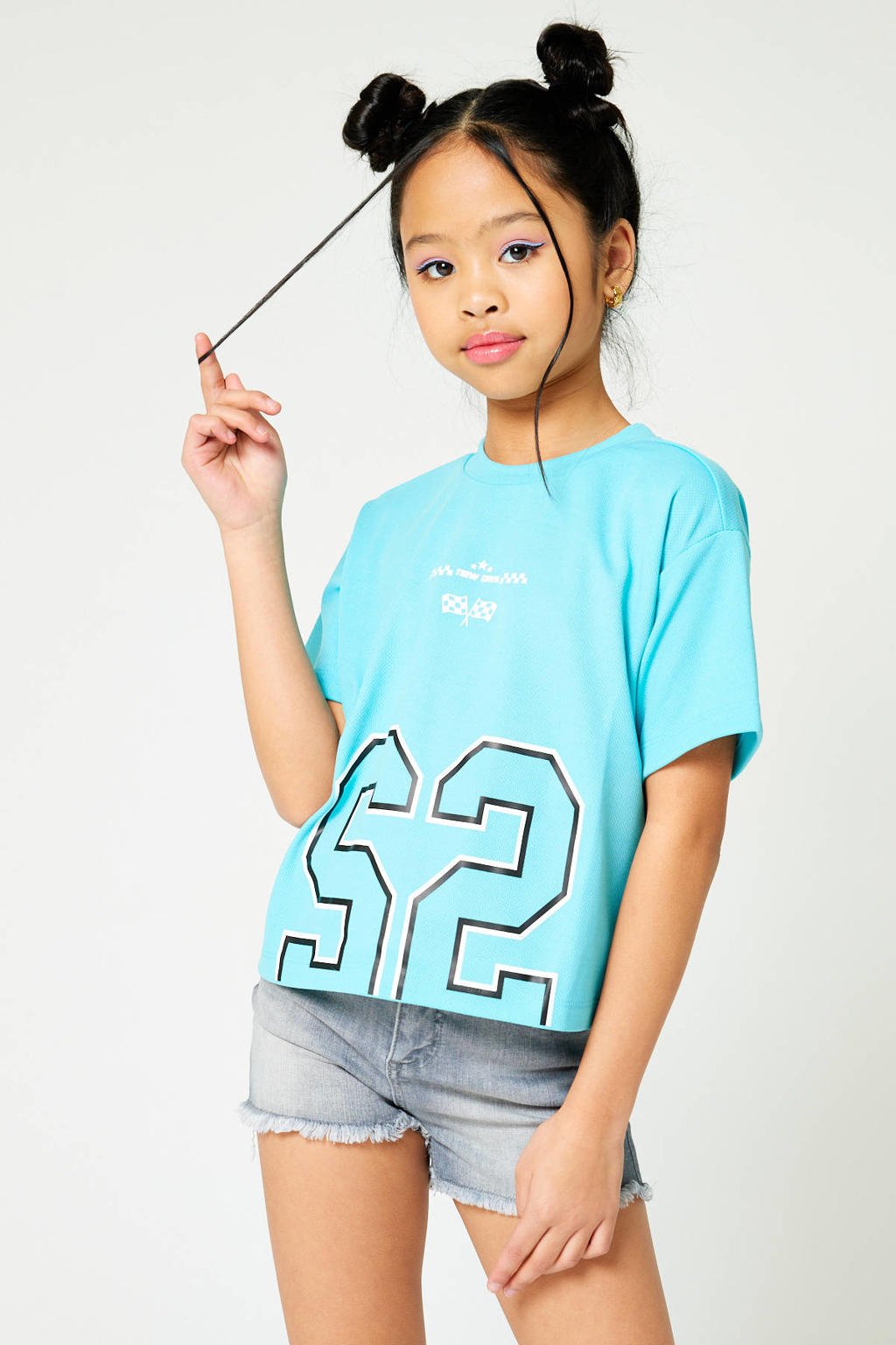 Turquoise meisjes CoolCat Junior T-shirt Ena CG van polyester met printopdruk, korte mouwen en ronde hals