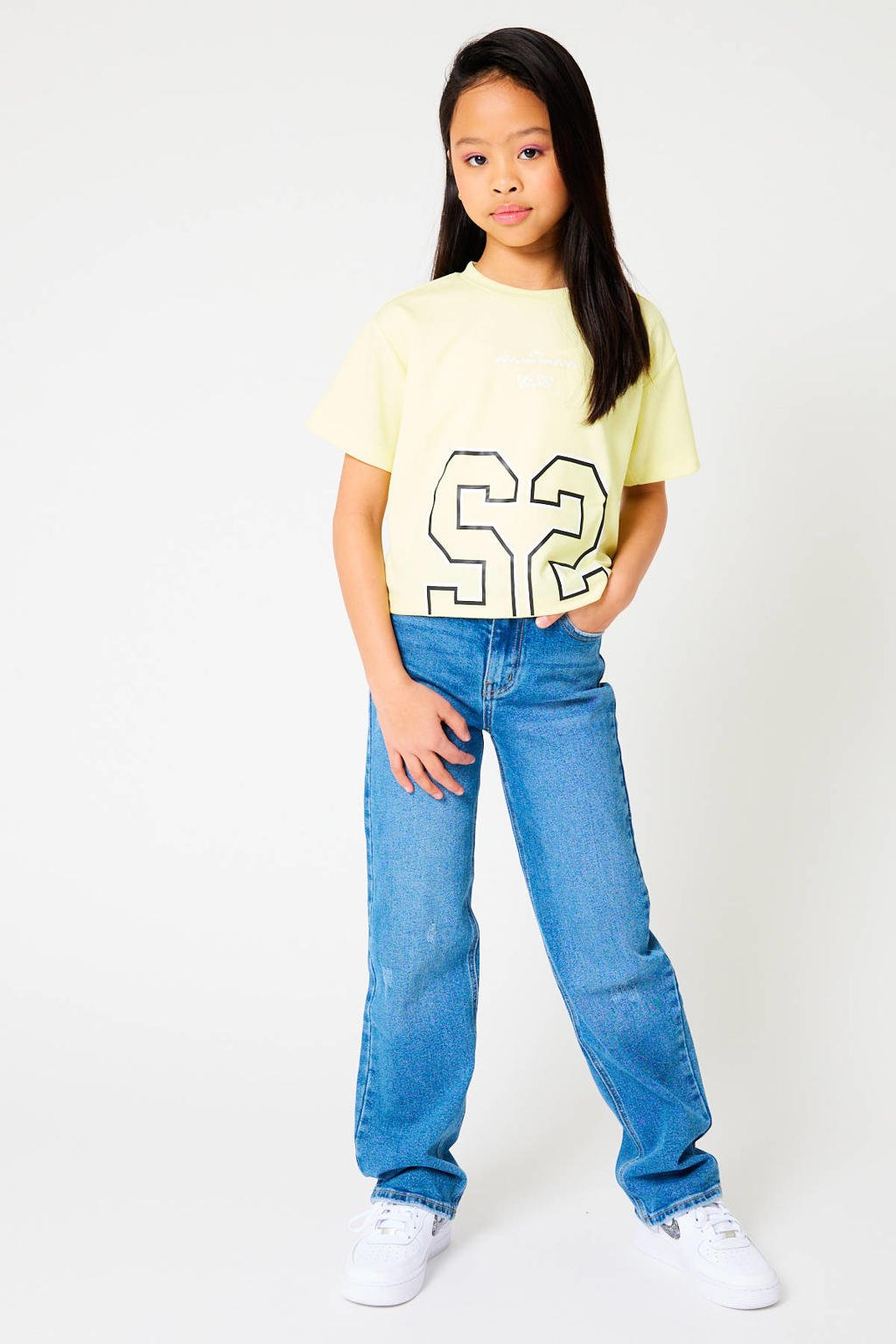 Lichtgele meisjes CoolCat Junior T-shirt Ena CG van polyester met printopdruk, korte mouwen en ronde hals