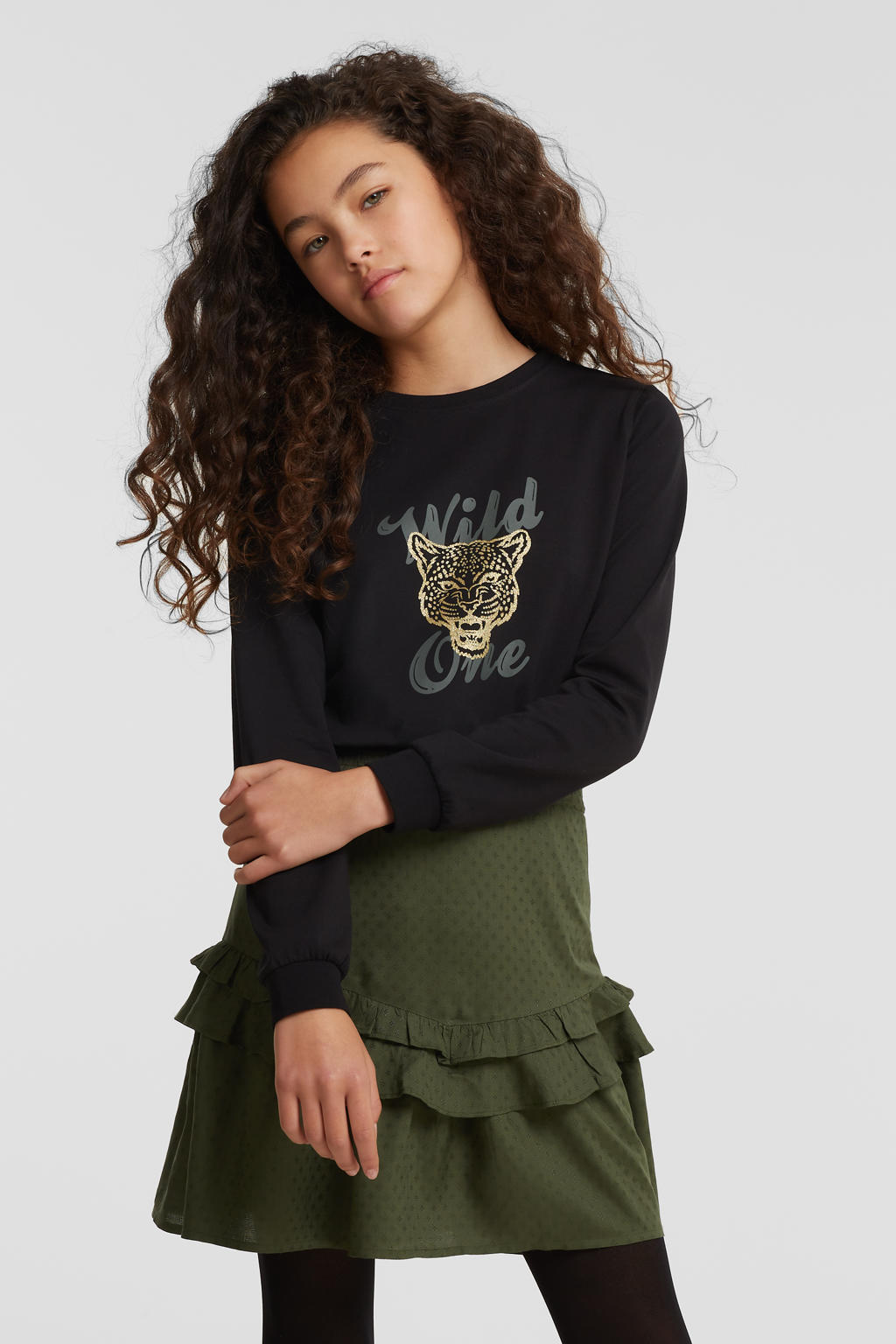 Kakikleurige meisjes anytime mini rok met ruffle gemaakt van viscose 