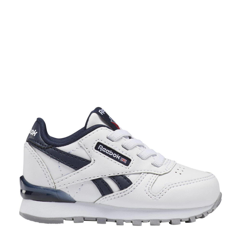 Wit en donkerblauwe jongens en meisjes Reebok Classics Classic Leather Step 'N' Flash sneakers van imitatieleer 