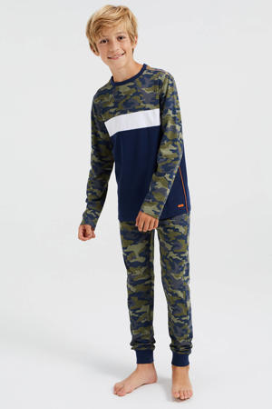   pyjama met camouflageprint donkerblauw/kaki