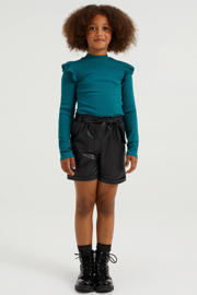 thumbnail: Zwarte meisjes WE Fashion imitatieleren straight fit short voorzien van striksluiting