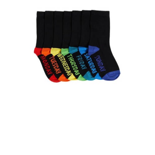 WE Fashion sokken - set van 7 zwart Jongens Katoen Effen