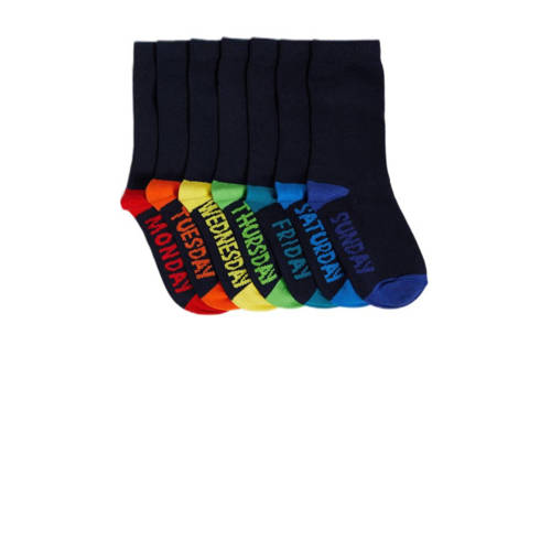 WE Fashion sokken - set van 7 donkerblauw Jongens Katoen Effen