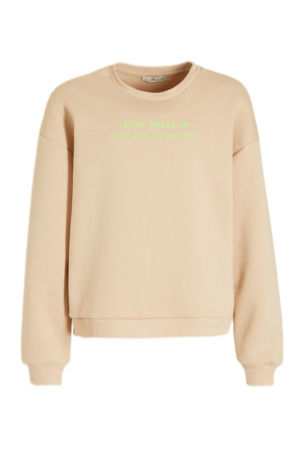 Zandkleurige meisjes LTB sweater Pafasa met tekst print, lange mouwen en ronde hals