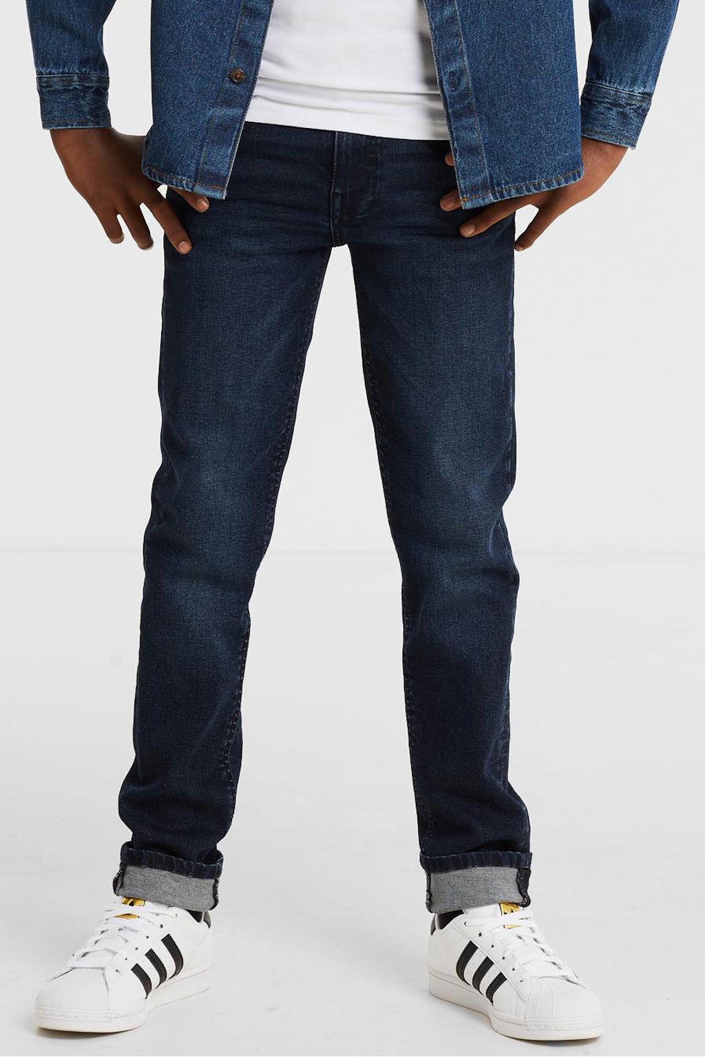 Donkerblauwe jongens Retour Denim regular fit jeans Sivar dark blue met rits- en knoopsluiting