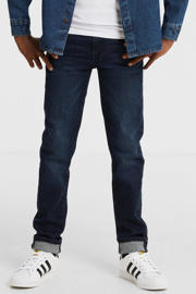 thumbnail: Donkerblauwe jongens Retour Denim regular fit jeans Sivar dark blue met rits- en knoopsluiting