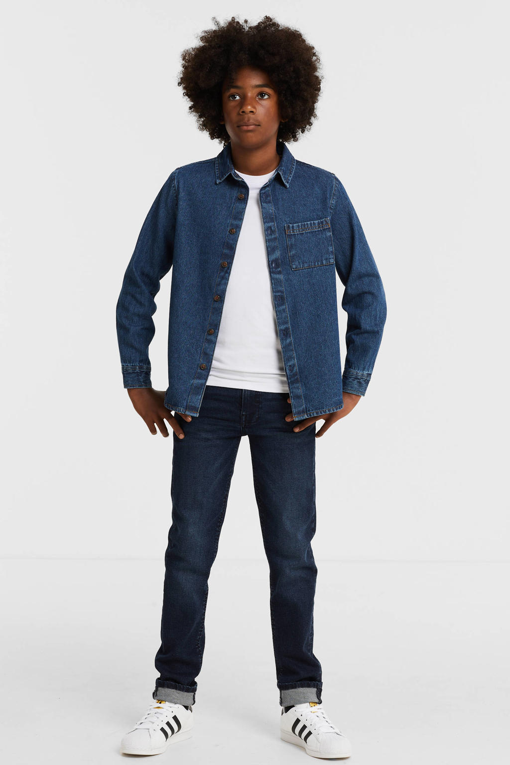 Donkerblauwe jongens Retour Denim regular fit jeans Sivar dark blue met rits- en knoopsluiting