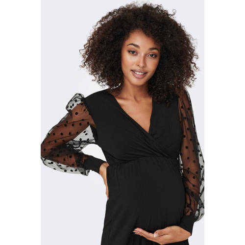 ONLY MATERNITY semi-transparante zwangerschapsjurk OLMJENNY met stippen zwart Dames Polyester V-hals