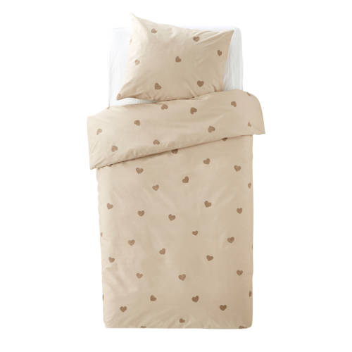 Wehkamp Home katoenen dekbedovertrek 1 persoons (140x220 cm) Beige Hartjes