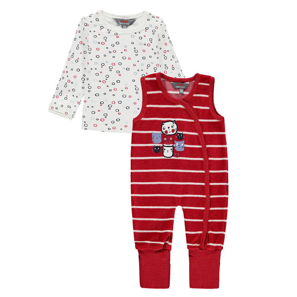 Kanz longsleeve + mouwloos boxpak rood/wit