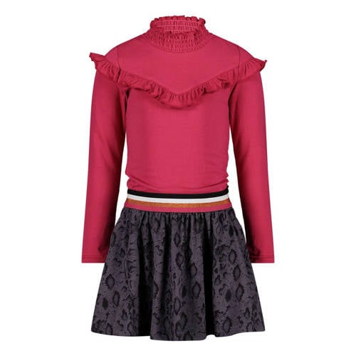 Jake Fischer A-lijn jurk met ruches roze/zwart Meisjes Stretchkatoen Opstaande kraag