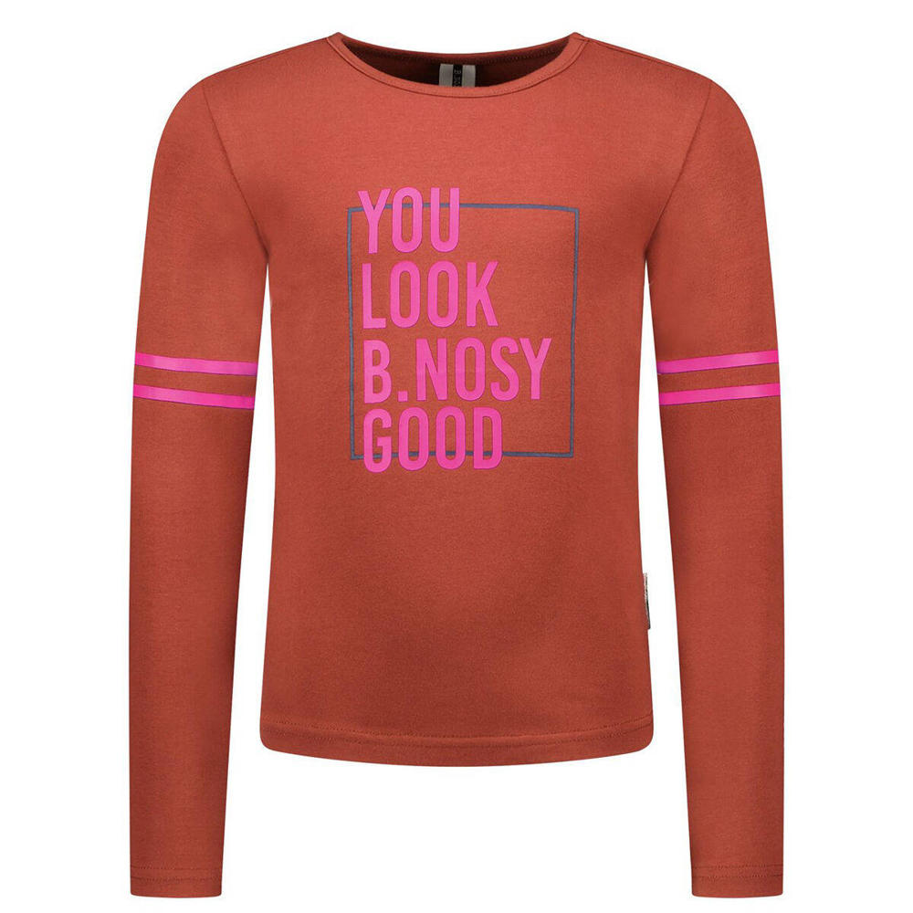 Brique en roze meisjes B.Nosy longsleeve felroze van stretchkatoen met tekst print, lange mouwen en ronde hals