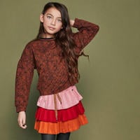 thumbnail: Bruine meisjes NONO sweater van katoen met all over print, lange mouwen en col