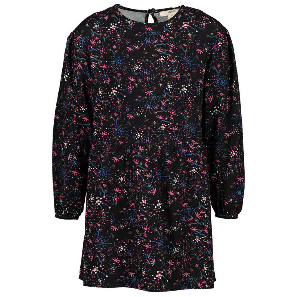 ESPRIT jurk met all over print zwart/roze/blauw