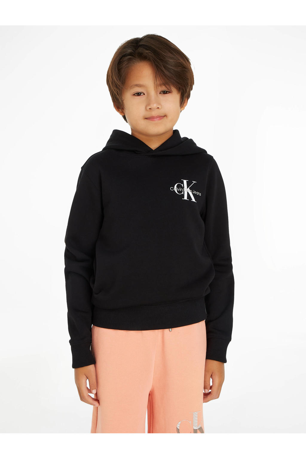 Zwarte jongens en meisjes CALVIN KLEIN JEANS hoodie van sweat materiaal met logo dessin, lange mouwen en capuchon