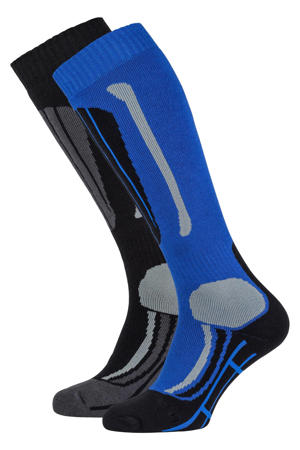skisokken zwart/blauw (set van 2 paar)
