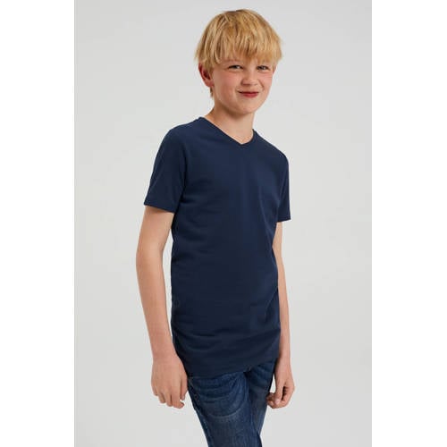 WE Fashion basic T-shirt donkerblauw Jongens Stretchkatoen V-hals Effen