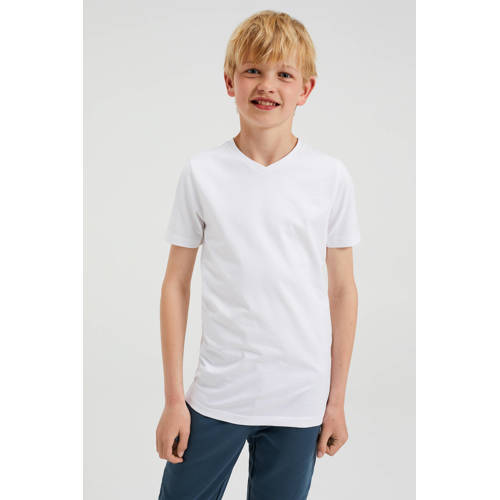 WE Fashion T-shirt set van 2 wit Jongens Stretchkatoen V-hals Effen