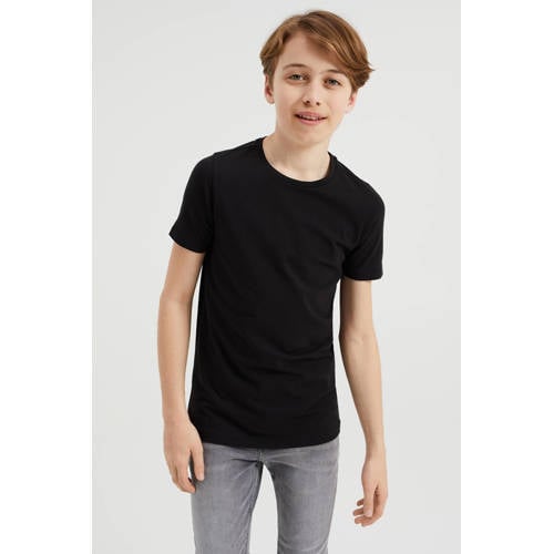 WE Fashion basic T-shirt - set van 2 zwart Jongens Stretchkatoen Ronde hals - 110/116