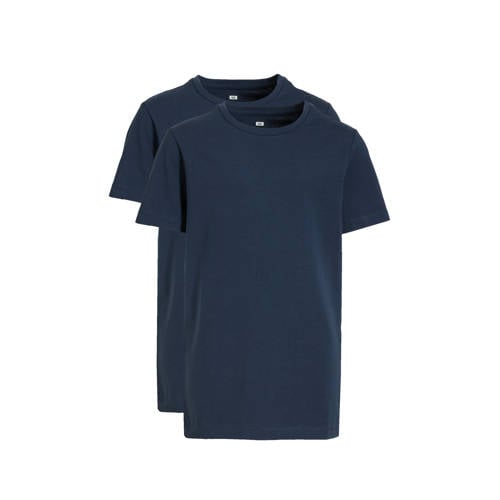 WE Fashion T-shirt - set van 2 donkerblauw Jongens Stretchkatoen Ronde hals