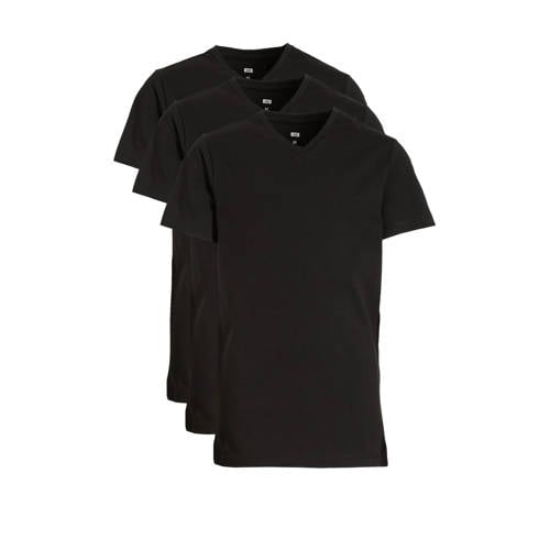WE Fashion T-shirt - set van 3 zwart Jongens Stretchkatoen V-hals Effen
