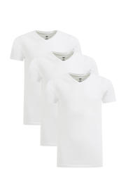 thumbnail: Set van 3 witte jongens WE Fashion T-shirt van stretchkatoen met effen, korte mouwen en V-hals