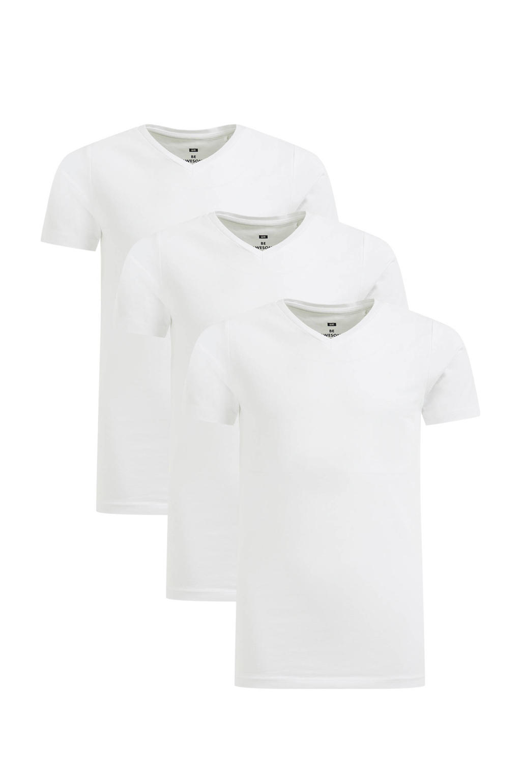 Set van 3 witte jongens WE Fashion T-shirt van stretchkatoen met korte mouwen en V-hals