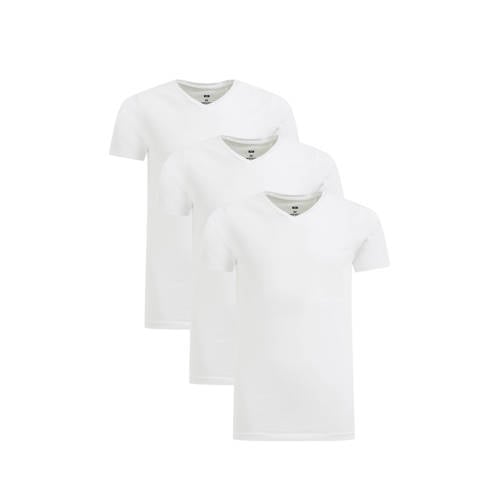 WE Fashion T-shirt - set van 3 wit Jongens Stretchkatoen V-hals Effen