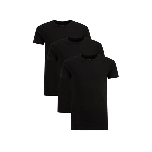 WE Fashion T-shirt - set van 3 zwart Jongens Stretchkatoen Ronde hals Effen