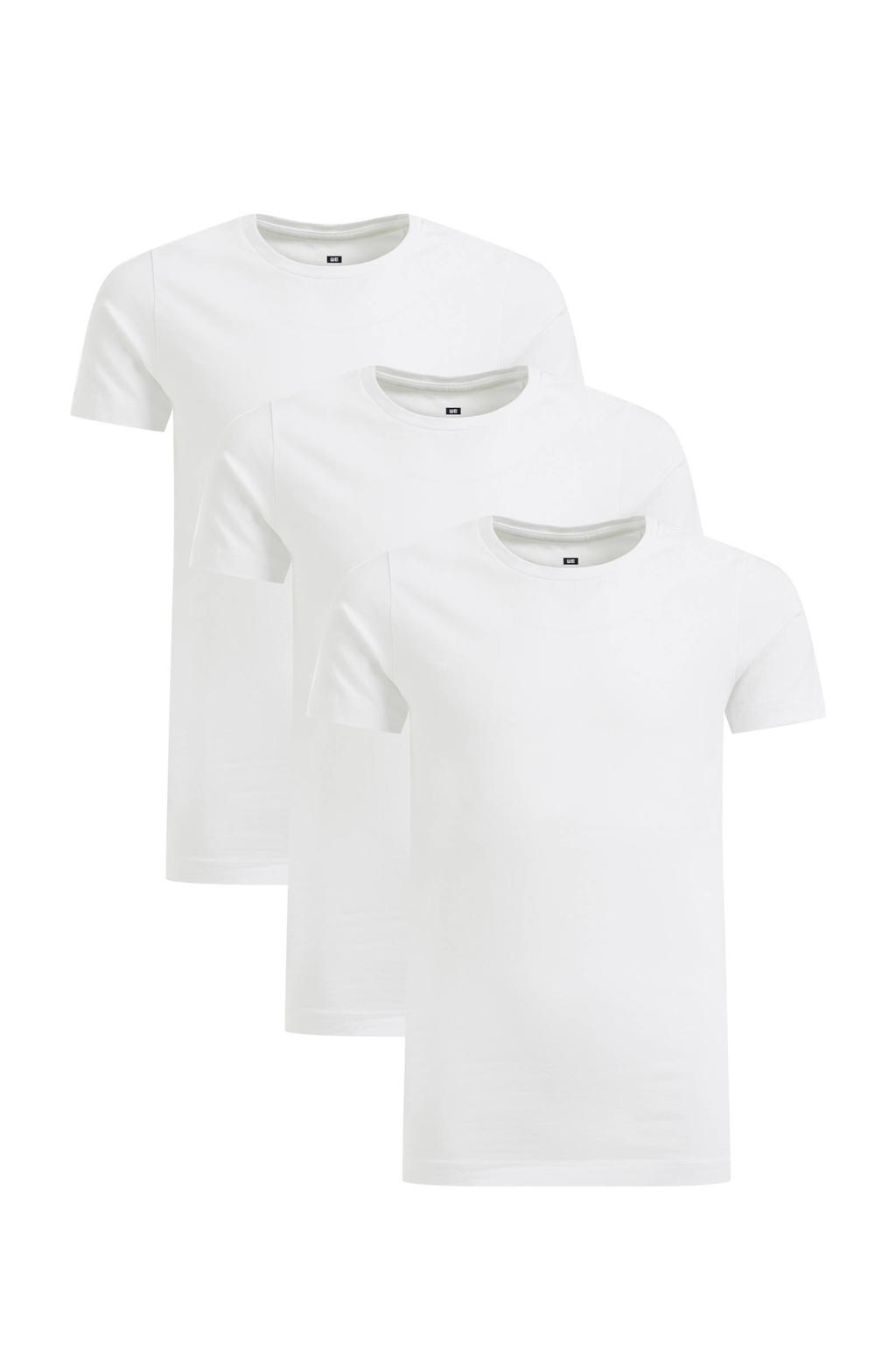 Set van 3 witte jongens WE Fashion T-shirt van stretchkatoen met korte mouwen en ronde hals
