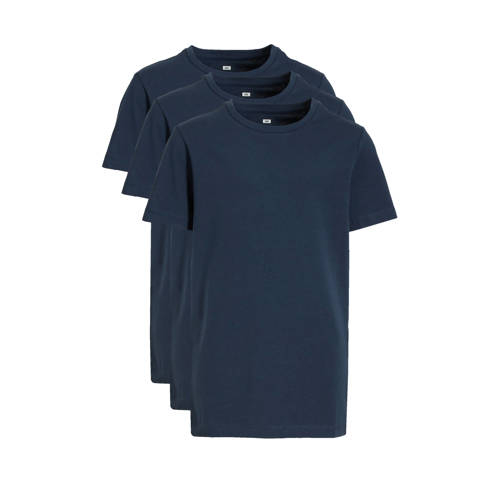 WE Fashion T-shirt - set van 3 donkerblauw Jongens Stretchkatoen Ronde hals