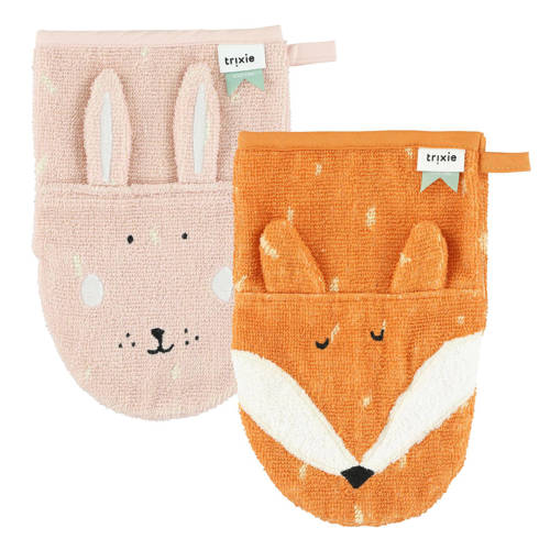 Trixie Mrs. Rabbit - Mr. Fox baby washandje - set van 2 roze/oranje Hydrofiele washandjes