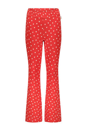 flared broek met hartjes rood/wit