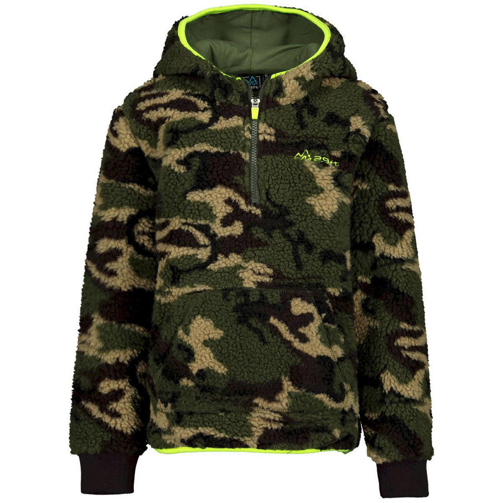 Donkergroene jongens 29FT teddy skisweater met camouflageprint, lange mouwen en capuchon