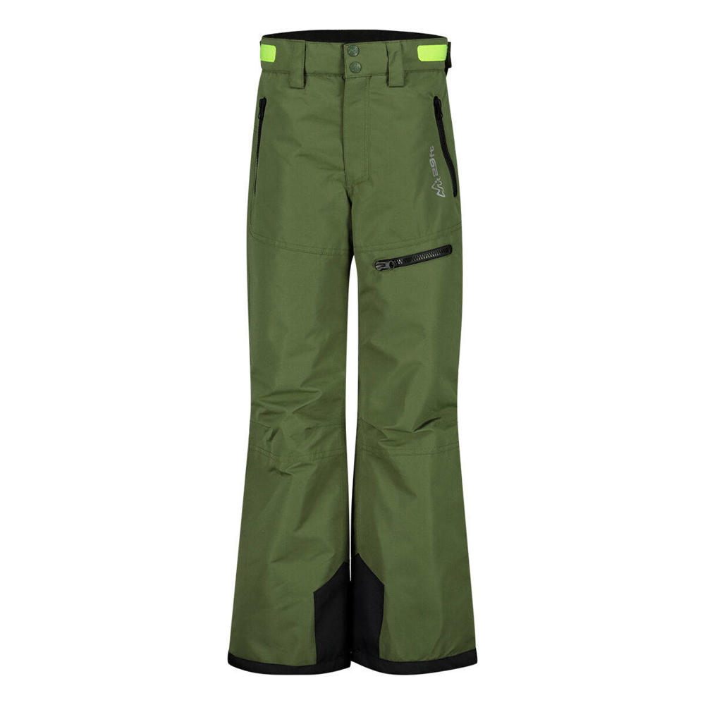 Donkergroene jongens en meisjes 29FT skibroek Franky van polyester met rits- en drukknoopsluiting